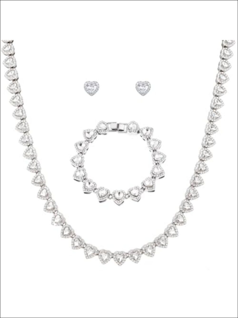 Rhinestone Heart Tennis Necklace Silver Plated Adjustable 15.7in Women